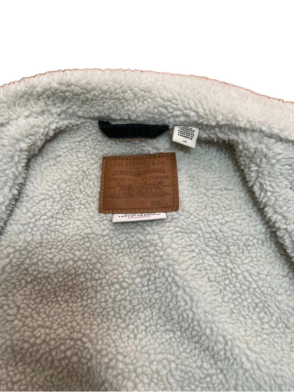 Levi’s Premium Sherpa Lined Corduroy Jacket Mens Large Dark Green Big E 16365-01 - Picture 8 of 11